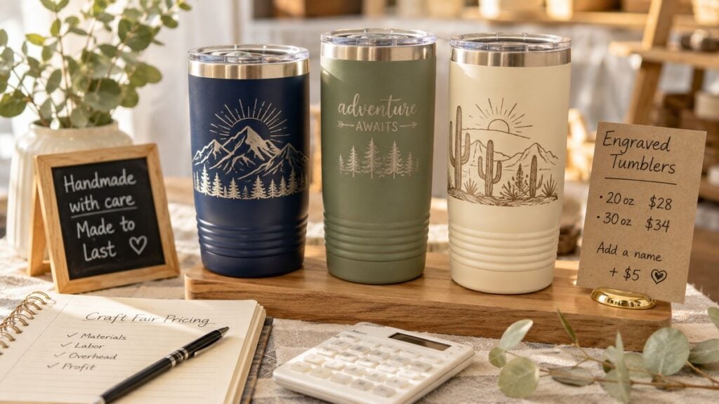 How to price engraved tumblers for craft fairs with pricing sign and calculator